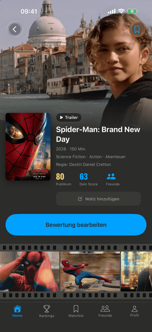 Die Filmseite in der TWELVE-App mit Cover, Score und Angaben zum Film